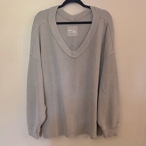 Aerie Gray Waffle V-Neck Pullover Sweatshirt